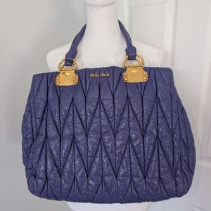 MiuMiu Purple Leather Tote with Gold Hardware